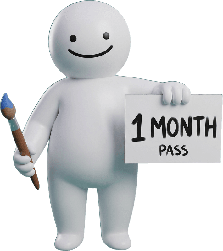 Mecha holding a 1 Month sign